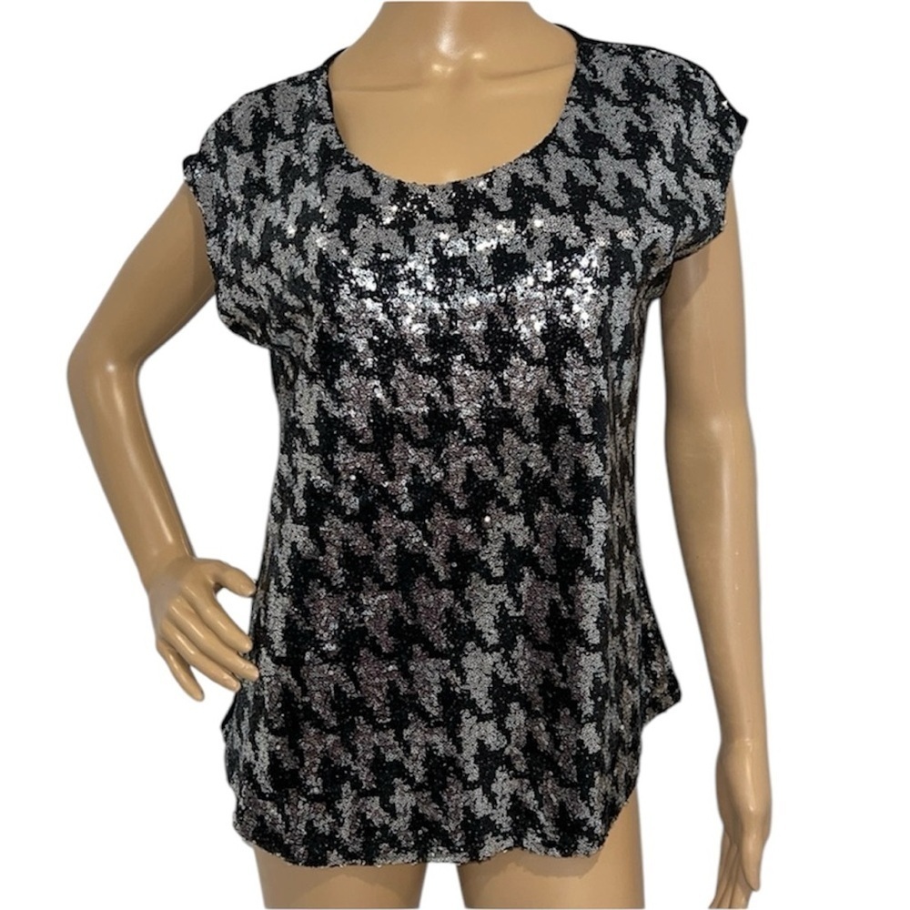 Black and Silver Houndstooth Sequin top size Large